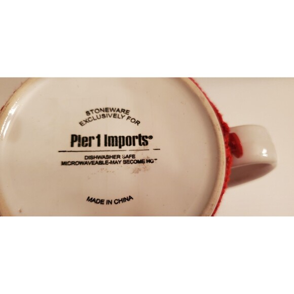 Pier 1 Imports SANTA Coffee Mug Tea Cup Christmas Button On Sweater Removable 4" - Picture 11 of 12